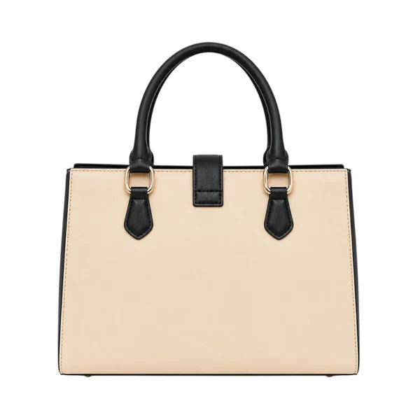 Lomx Elegant White Leather Handbag with Pearl Tassel